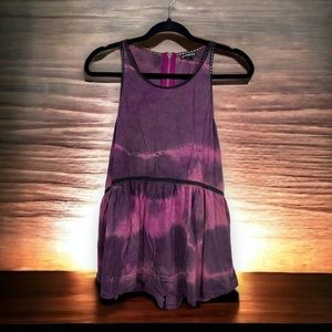 EXPRESS women's sleeveless top Large cotton modal ombre dye purples lattice trim